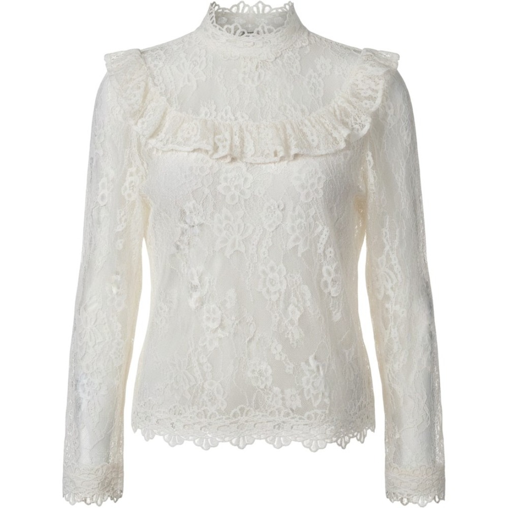 Love University White Lace Ruffle High Neck Blouse Long Sleeve Top 3137 NEW L